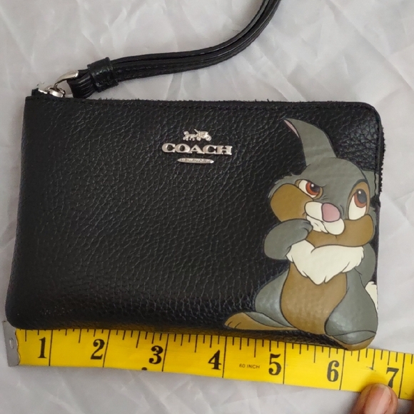 Disney X Coach Collab. Black Leather Wristlet with Thumper Character Design - Picture 10 of 12